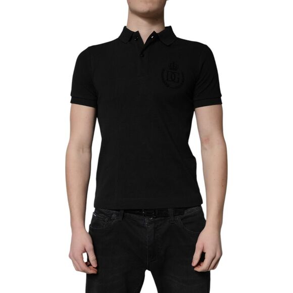 Dolce & Gabbana Black Cotton DG Logo Collared Polo Men's T-shirt - Picture 1 of 5